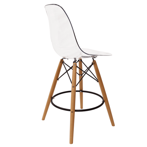 LeisureMod Dover Mid-Century Modern Plastic Barstool with Beech Wood Legs and Footrest for Kitchen and Dining Room