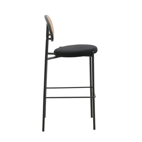 LeisureMod Euston Mid-Century Modern Wicker Bar Stool with Black Powder Coated Steel Frame and Footrest