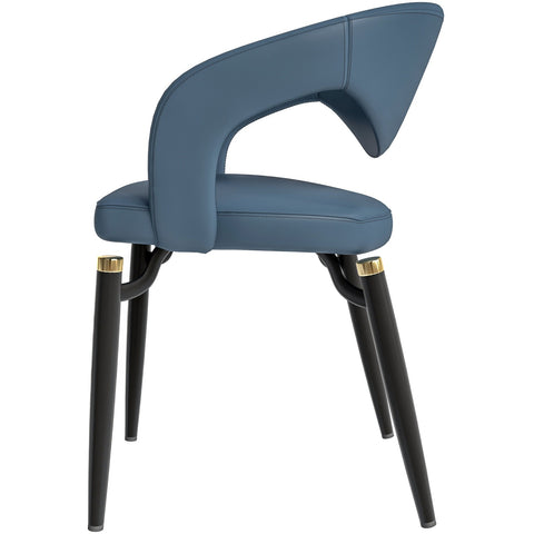 LeisureMod Entice Modern Dining Chairs Upholstered Leather Seat and Curved Back in Black Iron Legs
