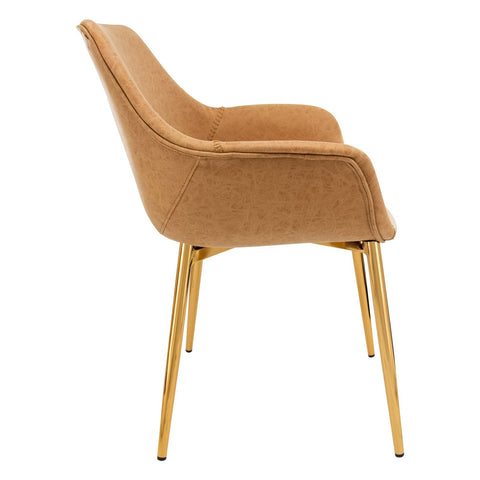 LeisureMod Markley Modern Leather Dining Arm Chair With Gold Metal Legs