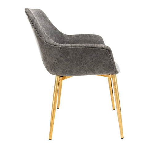 LeisureMod Markley Modern Leather Dining Arm Chair With Gold Metal Legs
