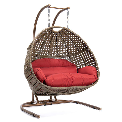 LeisureMod Wicker Hanging Double Egg Swing Chair