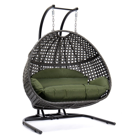 LeisureMod Wicker Hanging Double Egg Charcoal Swing Chair