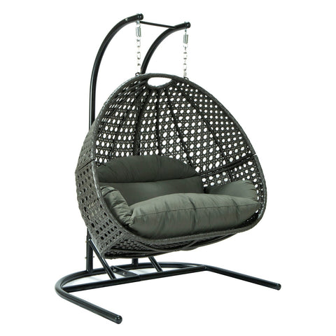 LeisureMod Wicker Hanging Double Egg Charcoal Swing Chair