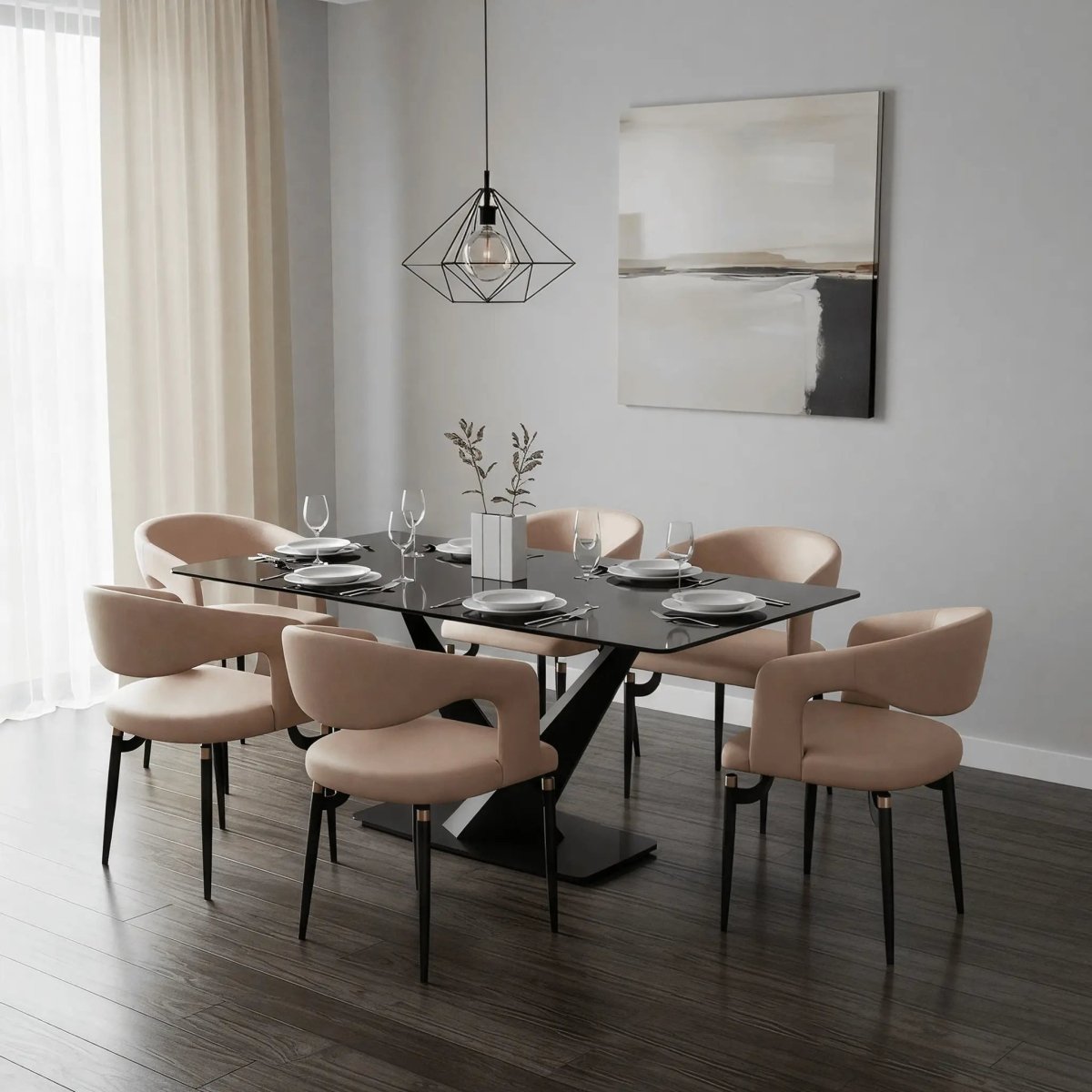 Entice Leather Dining Chair with Curved Open Back and Iron Legs