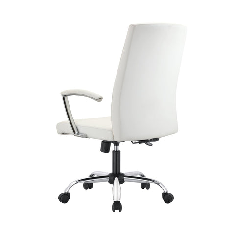 LeisureMod Evander Mid-Century Modern Swivel Office Chair in Faux Leather with Adjustable Height and Silver Frame