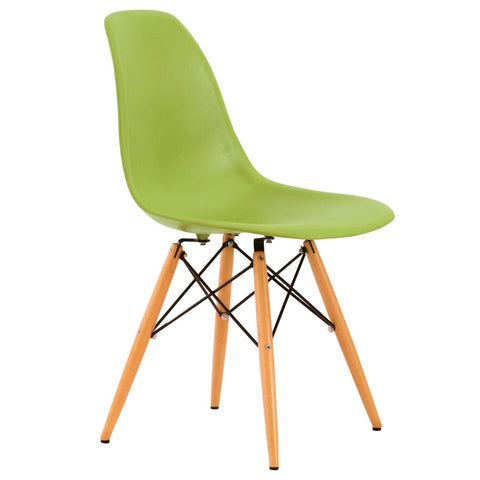 LeisureMod Cresco Modern Molded Eiffel Base Dining Side Chair-Wood-Green
