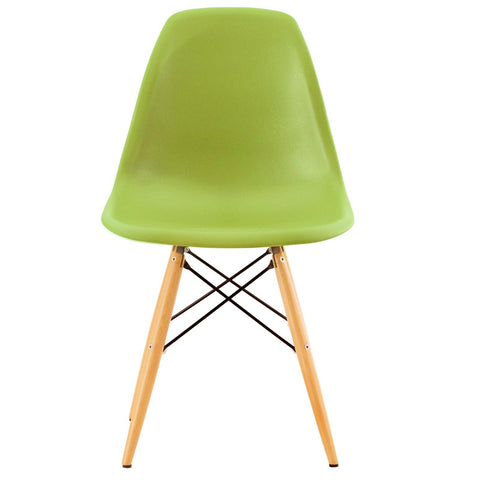 LeisureMod Cresco Modern Molded Eiffel Base Dining Side Chair-Wood-Green