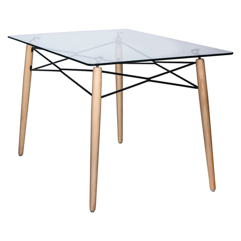 LeisureMod Dover Rectangle Top Dining Table With Natural Wood Eiffel Base