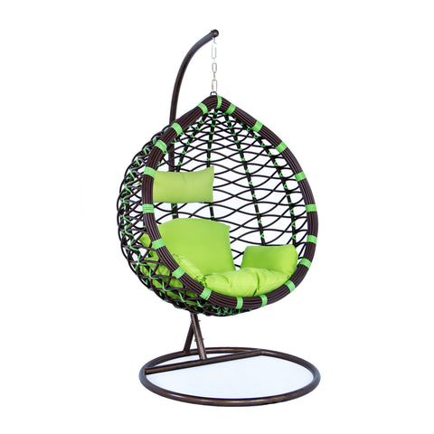 LeisureMod Modern Wicker Hanging Egg Swing Chair in Green