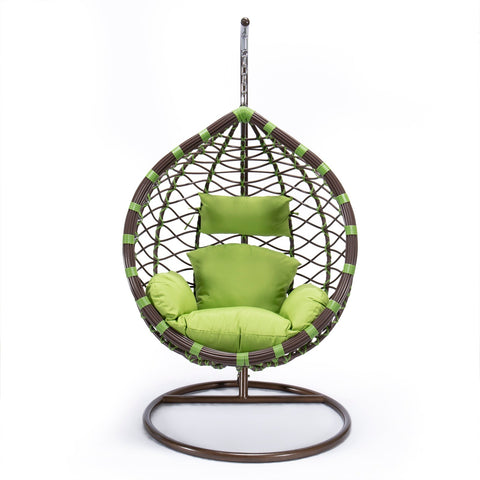 LeisureMod Modern Wicker Hanging Egg Swing Chair in Green