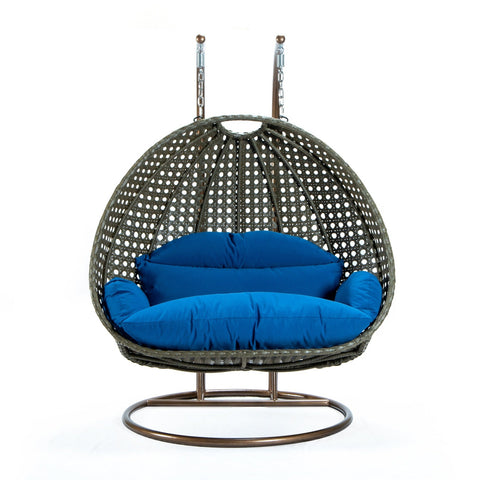 LeisureMod Modern Beige Wicker Hanging Double Seater Egg Swing Chair
