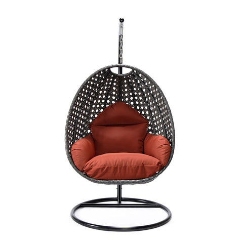 LeisureMod Charcoal Wicker Hanging Single Egg Swing Chair With Cushions