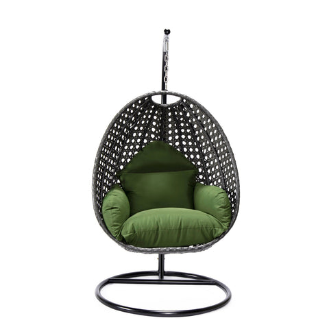 LeisureMod Charcoal Wicker Hanging Single Egg Swing Chair With Cushions