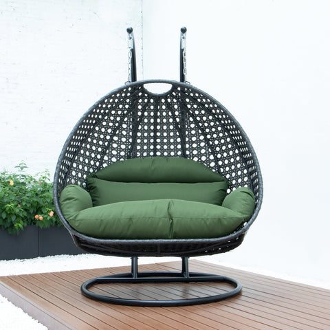 LeisureMod Modern Charcoal Wicker Hanging Double Seater Egg Swing Chair