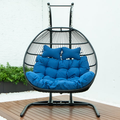 LeisureMod Wicker 2 Person Double Folding Hanging Egg Swing Chair