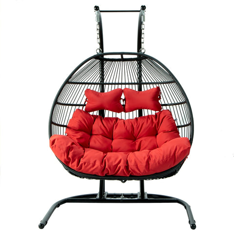 LeisureMod Wicker 2 Person Double Folding Hanging Egg Swing Chair