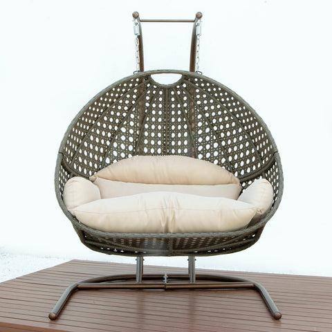 LeisureMod Wicker Hanging Double Egg Swing Chair