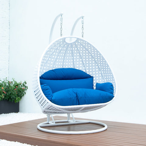 LeisureMod Modern White Wicker Hanging Double Seater Egg Swing Chair