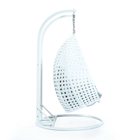 LeisureMod Modern White Wicker Hanging Double Seater Egg Swing Chair