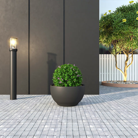 LeisureMod Grove Modern Fiberstone Round Planter Weather Resistant Design Plant Pot