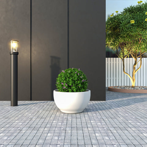 LeisureMod Grove Modern Fiberstone Round Planter Weather Resistant Design Plant Pot