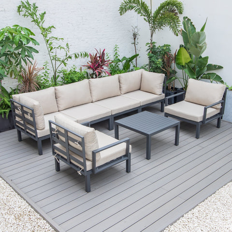 LeisureMod Hamilton 7-Piece Aluminum Patio Conversation Set With Coffee Table And Cushions