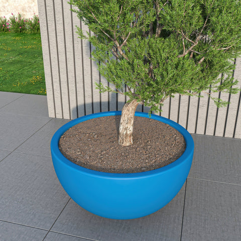 LeisureMod Iris Modern Round Planter Pot in Fiberstone and Clay Weather Resistant Design