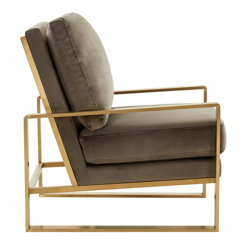 LeisureMod Jefferson Velvet Design Accent Armchair With Gold Brass Finish Frame