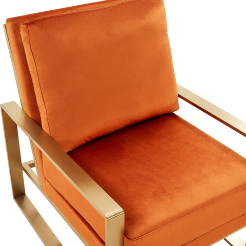 LeisureMod Jefferson Velvet Design Accent Armchair With Gold Brass Finish Frame