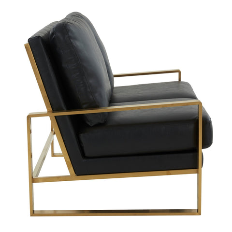 LeisureMod Jefferson Modern Design Leather Loveseat With Gold Frame
