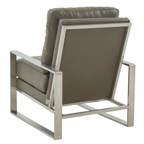 LeisureMod Jefferson Contemporary Modern Design Leather Accent Arm Chair With Silver Frame