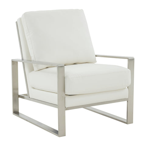LeisureMod Jefferson Contemporary Modern Design Leather Accent Arm Chair With Silver Frame