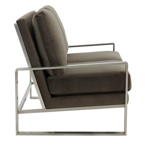 LeisureMod Jefferson Contemporary Modern Design Velvet Loveseat Sofa with Silver Frame