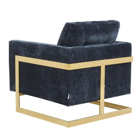 LeisureMod Lincoln Mid-Century Modern Boucle Fabric Accent Armchair with Gold Stainless Steel Frame and Removable Back Cushion