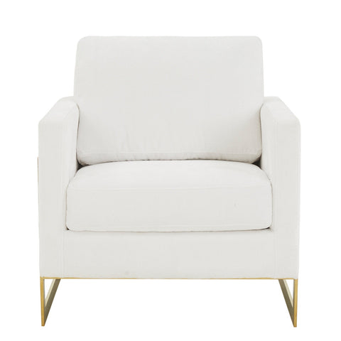 LeisureMod Lincoln Mid-Century Modern Boucle Fabric Accent Armchair with Gold Stainless Steel Frame and Removable Back Cushion