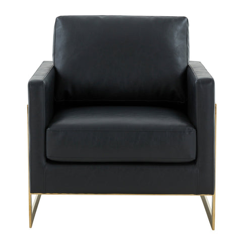 LeisureMod Lincoln Leather Accent Armchair With Gold Frame