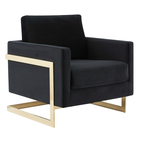 LeisureMod Lincoln Velvet Accent Armchair With Gold Frame