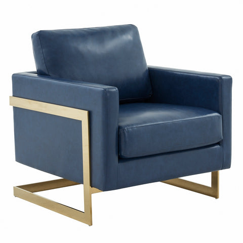 LeisureMod Lincoln Leather Accent Armchair With Gold Frame