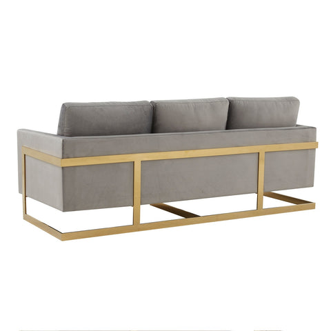LeisureMod Lincoln Velvet Sofa With Gold Frame