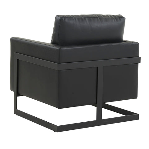 LeisureMod Lincoln Modern Upholstered Leather Arm Chair with Black Steel Frame