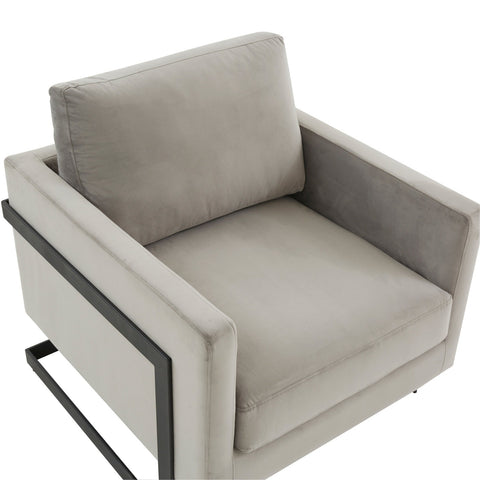 LeisureMod Lincoln Modern Velvet Accent Arm Chair with Black Steel Frame