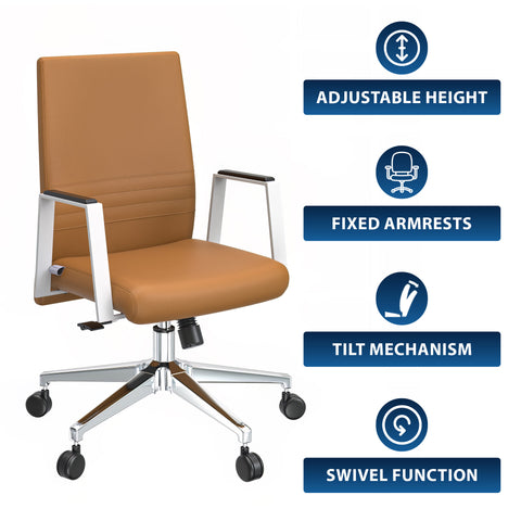 LeisureMod Aleen Mid-Century Modern Leather Office Chair with Adjustable Height, Tilt and 360 Degree Swivel