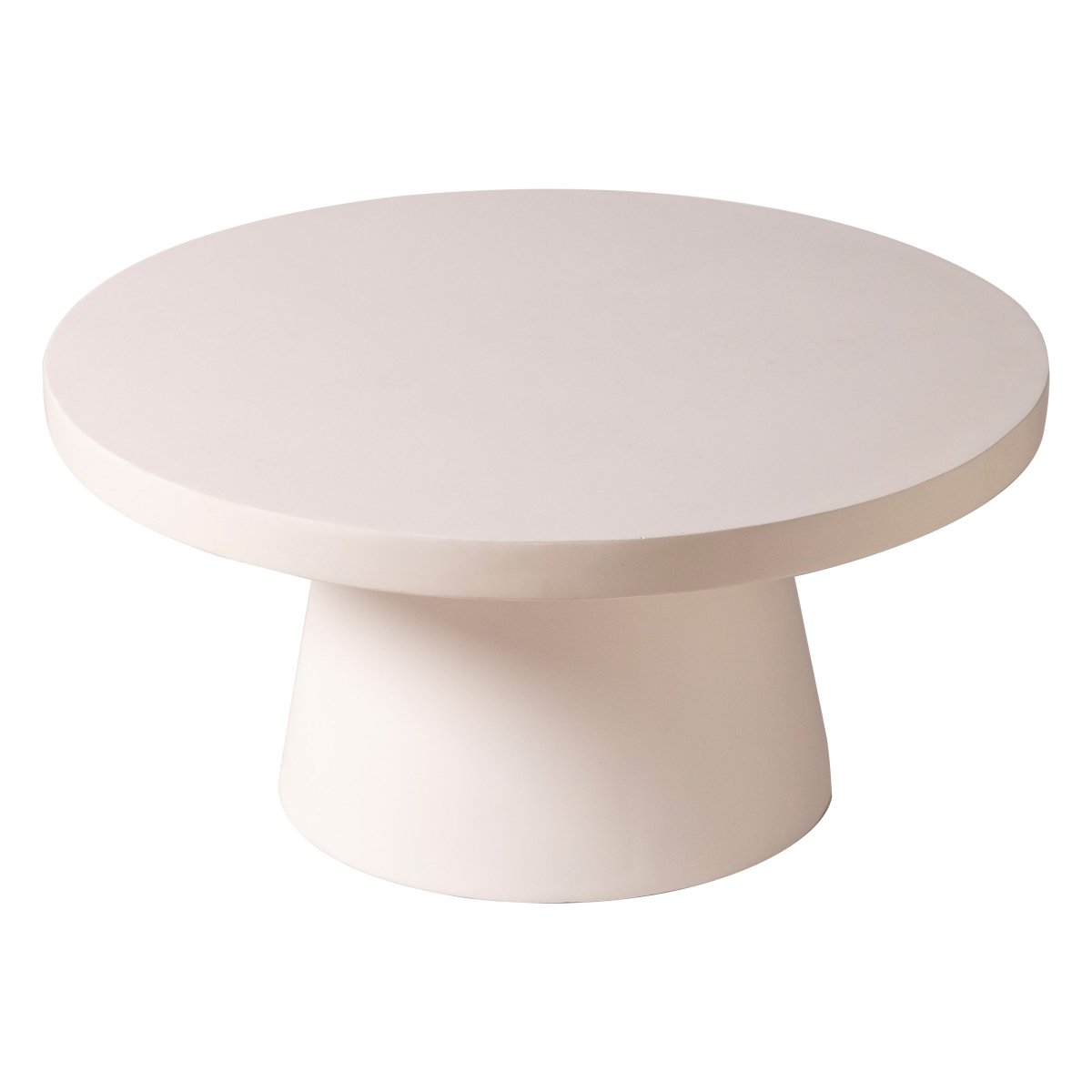 LeisureMod Coffee Table Grey Dune Round 32" Wide Coffee Table in Fiberstone with a Pedestal Base
