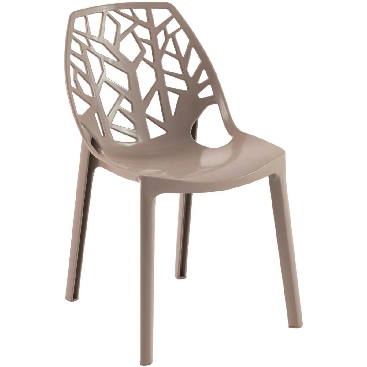 Leisuremod Dining Chair Taupe Cornelia Modern ABS Plastic Stackable Dining Chair with Cut-Out Tree Design