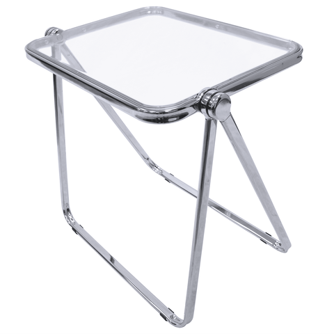LeisureMod Lawrence Mid-Century Modern Square Folding End Table with Plastic Top and Iron Frame