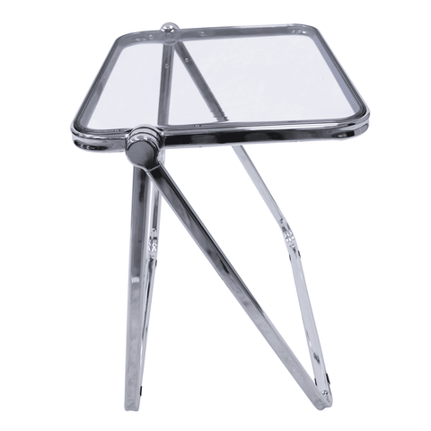 LeisureMod Lawrence Mid-Century Modern Square Folding End Table with Plastic Top and Iron Frame
