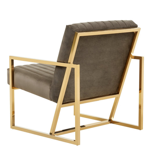 LeisureMod Montgomery Velvet Pinstripe Design Accent Armchair With Gold Frame