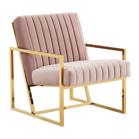 LeisureMod Montgomery Velvet Pinstripe Design Accent Armchair With Gold Frame