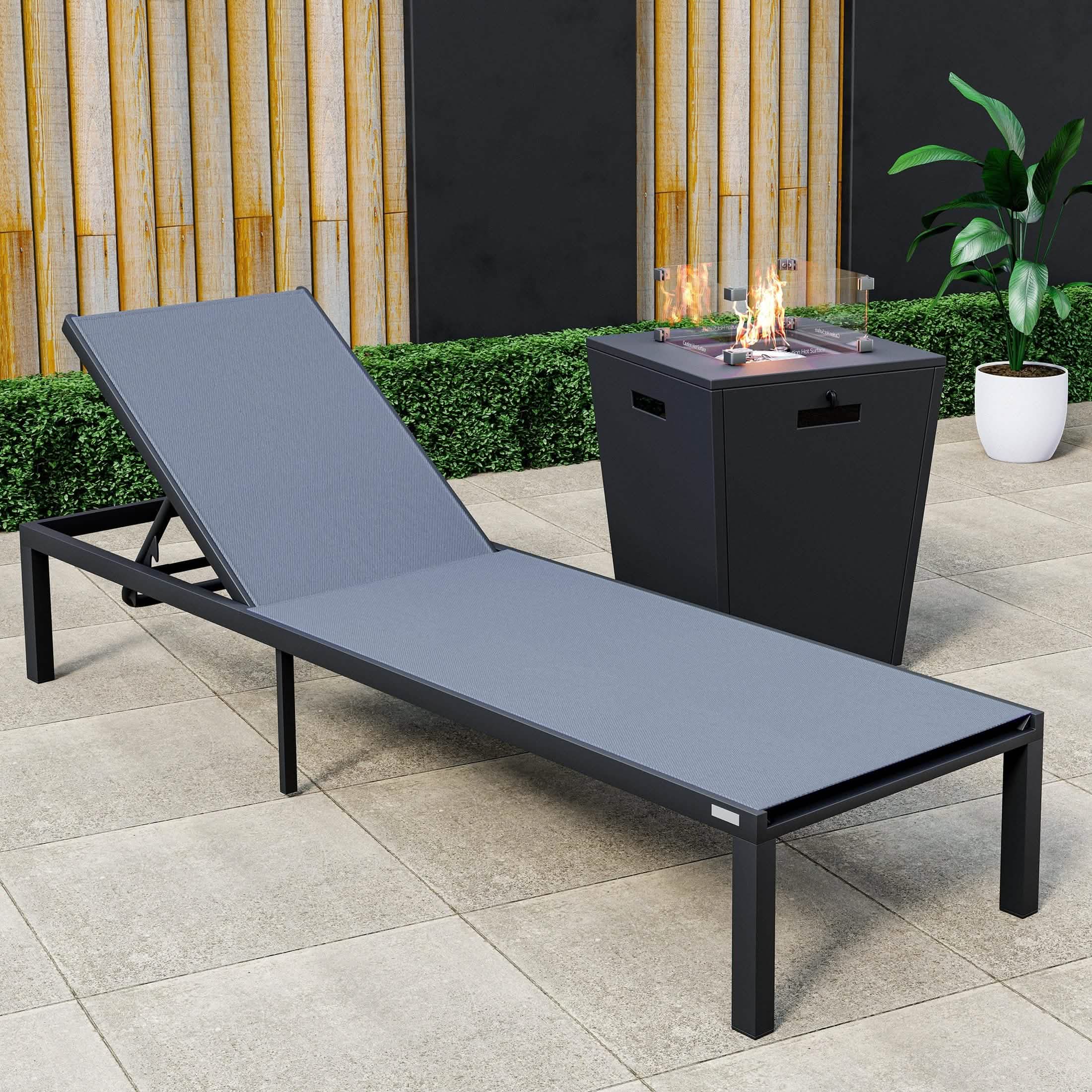 Marlin Aluminum Outdoor Chaise Lounge Chair with a Square Fire Pit Table
